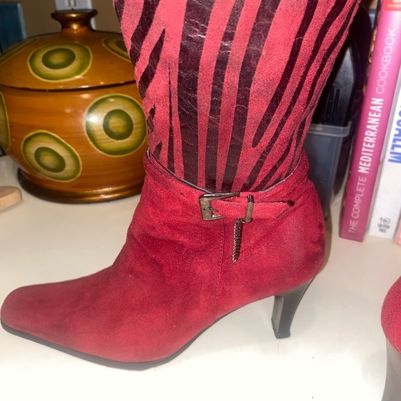 Women Vintage boots heels booties 80s Red tiger stripe suede bootie punk espo 37 - Picture 4 of 14